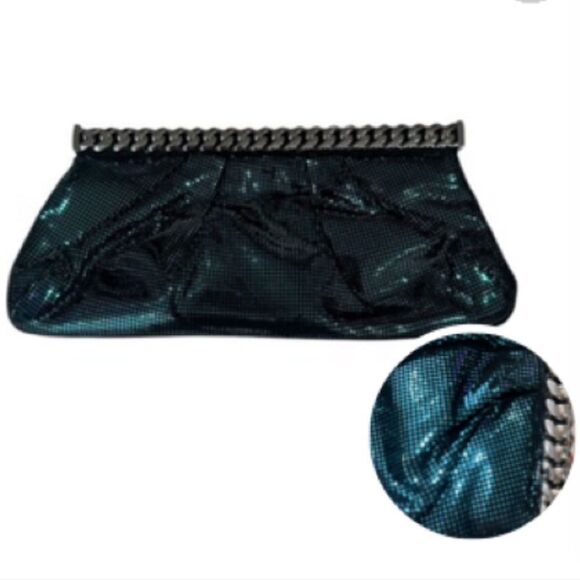 NWT Christian Louboutin Kathena Clutch Metallic Leather Small Turquoise - Picture 1 of 11